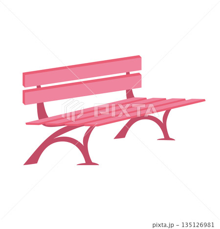 Pink park bench in flat design. Comfortable empty wooden furniture. Vector illustration isolated. Pink park bench in flat design. Comfortable empty wooden furniture. Vector illustration isolated. 135126981