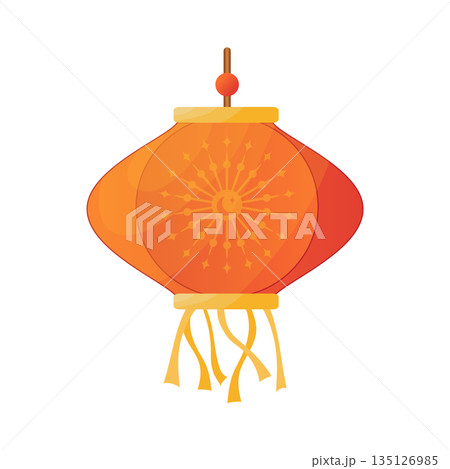 Chinese lantern in flat design. Round shape of red paper lamp with tassels. Vector illustration isolated. Chinese lantern in flat design. Round shape of red paper lamp with tassels. Vector illustration isolated. 135126985