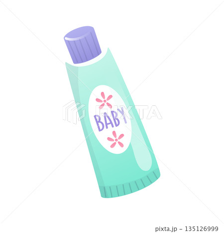 Baby cream tube in flat design. Cosmetic product for children skin body. Vector illustration isolated. Baby cream tube in flat design. Cosmetic product for children skin body. Vector illustration isolated. 135126999
