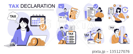 Tax declaration concept set in flat web design....のイラスト素材 [135127076 ...