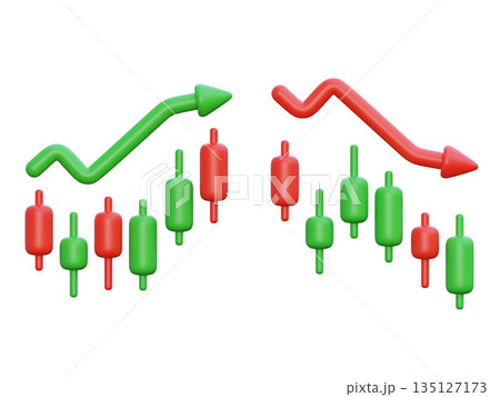 3D Stock Market Bull and Bear Trend Charts with Arrows 135127173