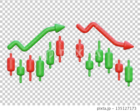 3D Stock Market Bull and Bear Trend Charts with Arrows 135127173