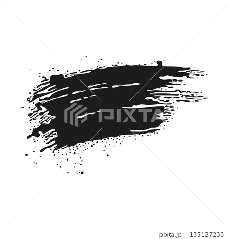 Black ink splatter in flat design. Splashing artistic brush spot element. Vector illustration isolated. 135127233