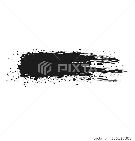 Black ink splatter in flat design. Dirty acrylic brush stroke spot. Vector illustration isolated. 135127306