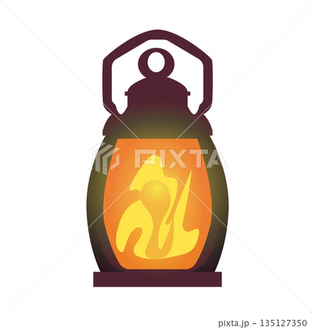 Mining lantern with handle in flat design. Vintage oil or kerosene lamp. Vector illustration isolated. Mining lantern with handle in flat design. Vintage oil or kerosene lamp. Vector illustration isolated. 135127350