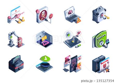 Cyber Security Isometric Icons 135127354