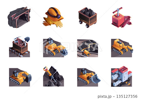Minery Mine Isometric Icons 135127356