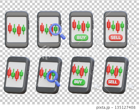 3D Mobile Trading Interface with Buy Sell Buttons and Chart 135127408