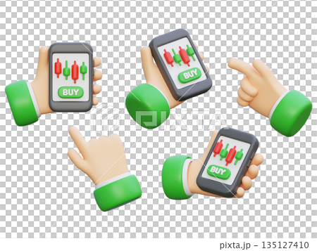 3D Hand Clicking Green Buy Button for Stock Investment 3D Hand Clicking Green Buy Button for Stock Investment 135127410