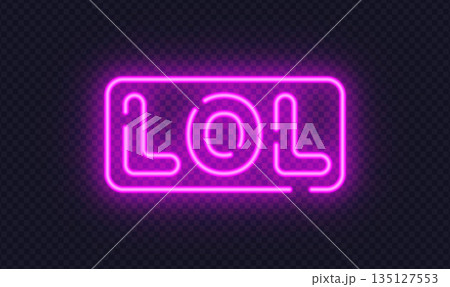 Pink neon LOL sign with playful typography, designed for humor content and fun reactions. Bright glow adds lighthearted mood. Pink neon LOL sign with playful typography, designed for humor content and fun reactions. Bright glow adds lighthearted mood. 135127553