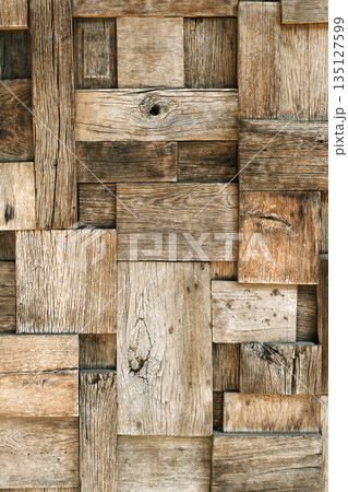 Rustic Reclaimed Wood Block Wall Texture Background 135127599