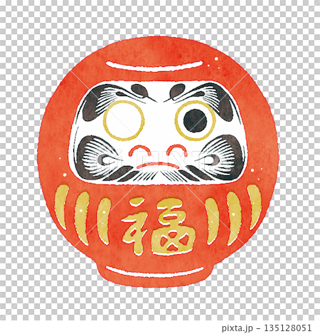 吉祥的紅色達摩獨眼圖案 | 新年好運，日本文化素材 135128051