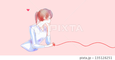 運命の赤い糸を結んだ女性 頬杖 運命の赤い糸を結んだ女性 頬杖 135128251