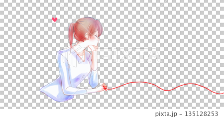 那位與命運紅線相連的女子，手托著下巴。 135128253