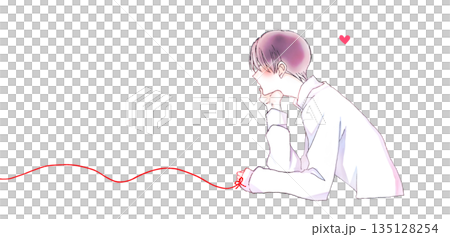 The man with whom the red thread of fate was tied, resting his chin in his hand 135128254