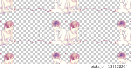 一男一女，被命運的紅線緊緊相連，背靠背，下巴抵著下巴，渾然一體。 135128264