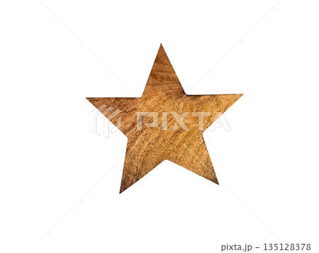 Wooden star shape isolated on white background. 135128378