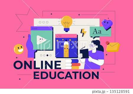 Modern flat line concept of Online Education Modern flat line concept of Online Education 135128591