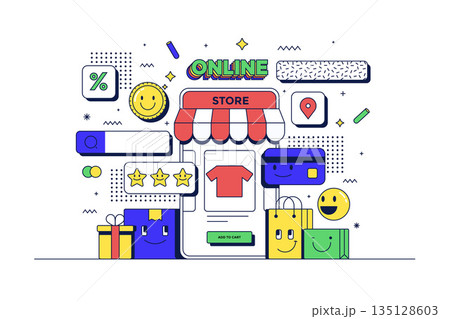 Modern flat line Online Shopping illustration Modern flat line Online Shopping illustration 135128603