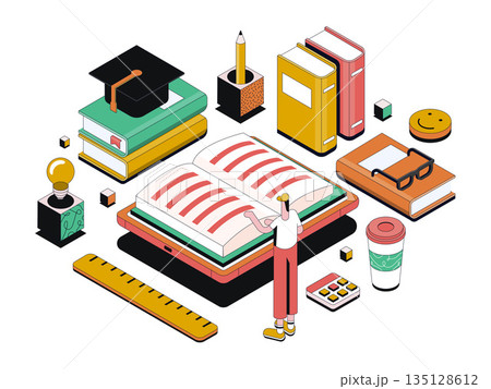 Modern Isometric Illustration design -Online Education Modern Isometric Illustration design -Online Education 135128612