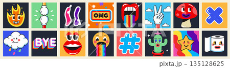 Modern Sticker and label design of 80s Modern Sticker and label design of 80s 135128625