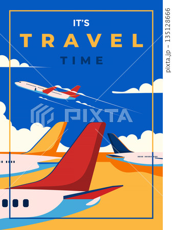 Retro Summer Background Flat design Summer time 9 135128666