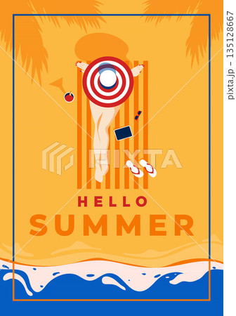 Retro Summer Background Flat design Summer time 10 135128667