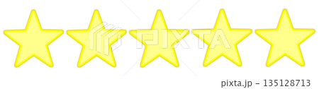 5 stars rating, yellow star icons, glowing review stars, isolated on white background 135128713