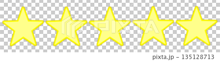 5 stars rating, yellow star icons, glowing review stars, isolated on white background 135128713
