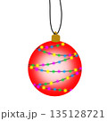 Hand-drawn Christmas ornament ball isolated on white background, stylized festive bauble with colorful glowing lights, decorative holiday element for Christmas designs. 135128721