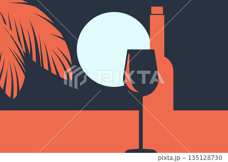 wine bottle and wineglass 135128730