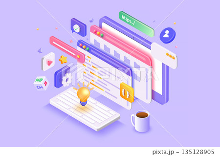 Modern 3d isometric illustration of Design and Development 135128905