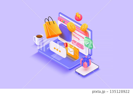 Modern 3d isometric illustration of E-Commerce 135128922