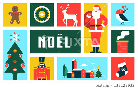 Simple Mosaic Flat design Holiday Christmas card 135128932