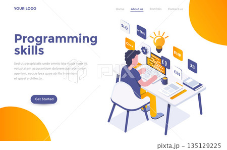 Flat color Modern Isometric Concept Illustration - Programming Skills Flat color Modern Isometric Concept Illustration - Programming Skills 135129225