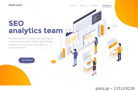 Flat color Modern Isometric Concept Illustration - Seo analytics team 135129226