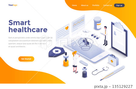 Flat color Modern Isometric Concept Illustration - Smart Healthcare 135129227