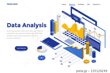 Flat color Modern Isometric Concept Illustration - Data Analysis 135129249