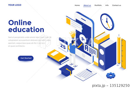 Flat color Modern Isometric Concept Illustration - Online Education Flat color Modern Isometric Concept Illustration - Online Education 135129250