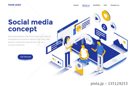 Flat color Modern Isometric Concept Illustration - Social media 135129253
