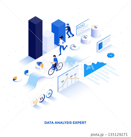 Flat color Modern Isometric Illustration design - Data Analysis Expert 135129271