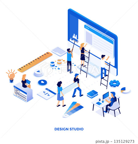 Flat color Modern Isometric Illustration design - Design Studio Flat color Modern Isometric Illustration design - Design Studio 135129273
