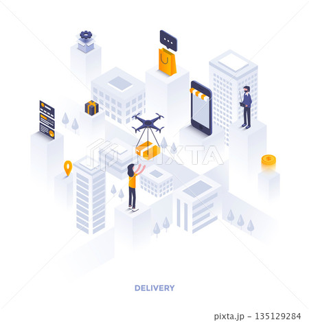 Flat color Modern Isometric Illustration design - Delivery 135129284