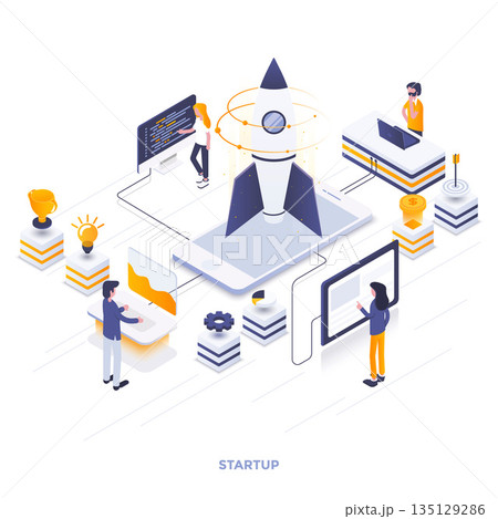 Flat color Modern Isometric Illustration design - Startup Flat color Modern Isometric Illustration design - Startup 135129286