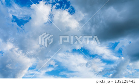 夏の青空に流れるたくさんの白い雲 135129443