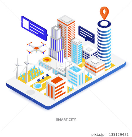 Flat color Modern Isometric Illustration - Smart city Flat color Modern Isometric Illustration - Smart city 135129481