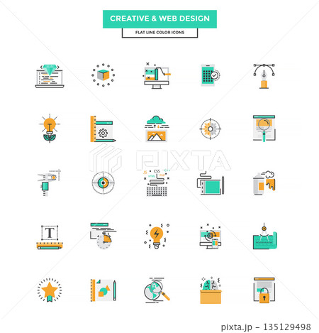 Flat Line Color Icons- Web Design 135129498