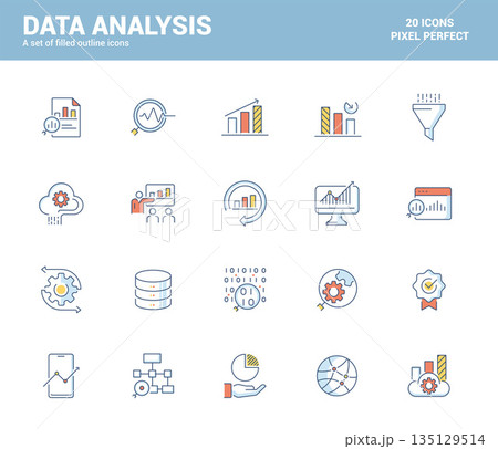 Flat line filled icons design-Data Analysisのイラスト素材 [135129514] - PIXTA