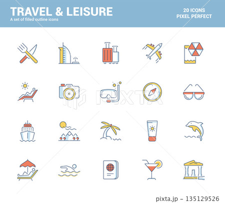 Flat line filled icons design-Travel and Leisure 135129526