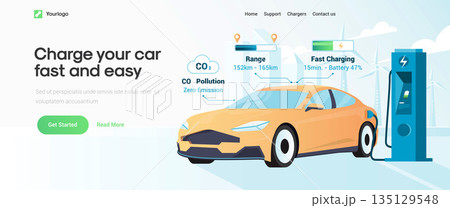 Flat Modern design Illustration of Electric Car Charging Flat Modern design Illustration of Electric Car Charging 135129548